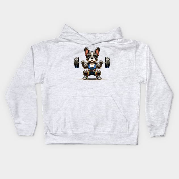 CrossFit Squat Champ: French Bulldog Power Kids Hoodie by Purrformance Wear